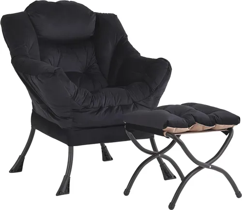 Miniatura 10 de LITA - Silla perezosa con otomana, sofá tapizado de ocio moderno de acento, silla de lectura contemporánea de salón con reposabrazos y bolsillo