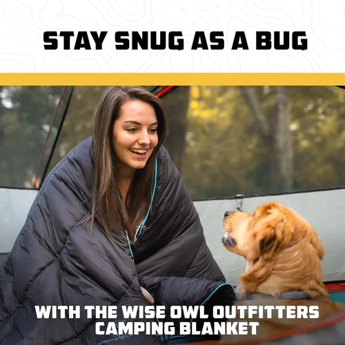 Miniatura 7 de Wise Owl Outfitters - Manta de campamento al aire libre – Manta de plumón hinchada plegable y ligera para mochilero, senderismo y viaje – Manta Negro