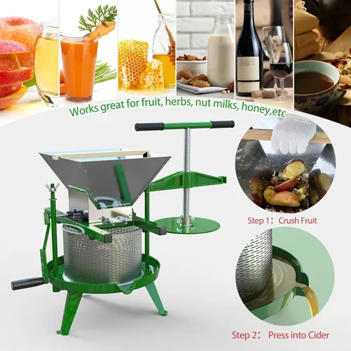Miniatura 3 de Prensa de Vino de Frutas Verdes 2.38 Gal - Asa en T resistente y viga transversal, exprimidor de acero inoxidable para manzana, uva, elaboración