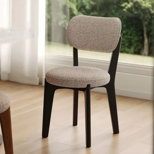 Miniatura 4 de sillas de comedor Silla de comedor de madera con cojín de asiento blando tapizado, respaldo curvado y ampliado, cocina moderna (negro)