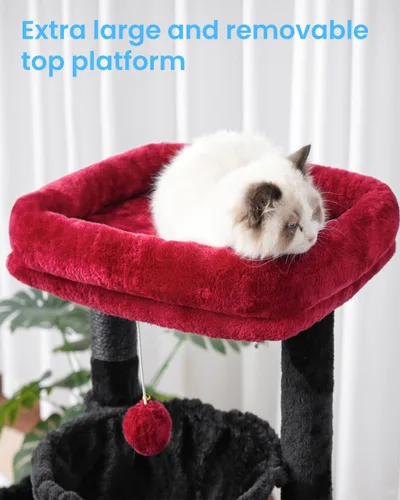 Miniatura 4 de Hey-brother - Árbol gótico para gatos, torre para gatos de interior, casa para gatos con cama acolchada grande, acogedor condominio, hamacas, postes