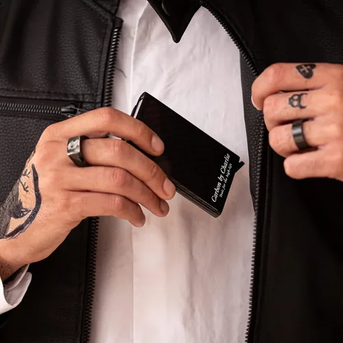 Miniatura 4 de RFID bloqueo de fibra de carbono pop-up billetera, diseño delgado y lujoso, tarjetero para hombres, caja de regalo, Negro -, Minimalista