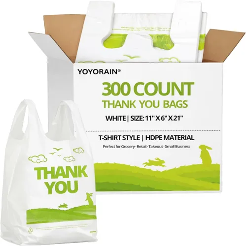 Miniatura 9 de YoYoRain 1000 piezas de bolsas de camiseta blancas "Thank You" – Bolsas de compras reutilizables y desechables para comestibles y supermercado