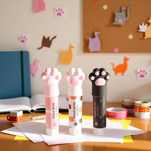 Miniatura 6 de 3 piezas de color aleatorio garra de gato lindo pegamento palo kawaii papelería vinculación herramienta escuela oficina suministros de una pieza