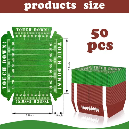 Miniatura 2 de 50 piezas de recuerdos y suministros para fiestas de fútbol americano - Bandeja de comida de papel, barcos de servir desechables para fiestas