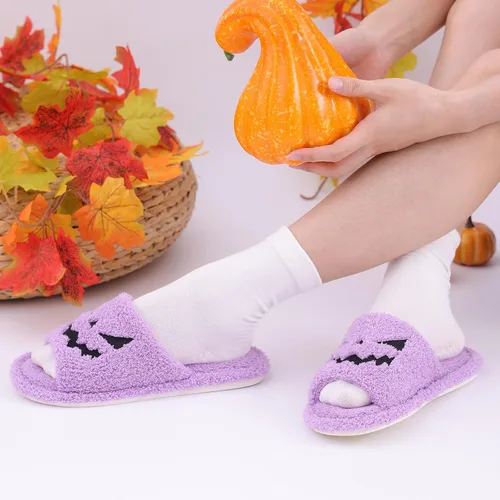 Miniatura 7 de shevalues Pantuflas de tela de rizo con punta abierta para mujer, pantuflas de espuma viscoelástica