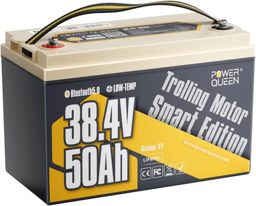 Miniatura 11 de Power Queen - Batería Pro LiFePO4 de 12V 50Ah, batería de litio-hierro de 640Wh con BMS de 50A, hasta 15000+ ciclos recargables, portátil y ligera