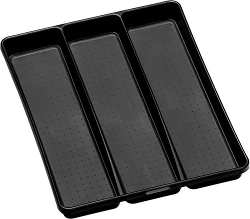 madesmart Bandeja clásica de plástico con 3 compartimentos para cajones, bandeja de almacenamiento multiusos, organizador de cajones, carbón grande