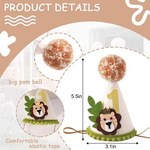 Miniatura 4 de Corona de primer cumpleaños con temática de león - Wild One Jungle Safari Decoración para niños
