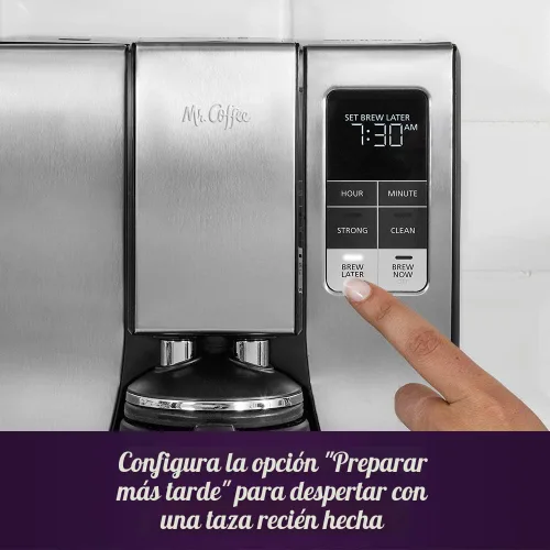 Miniatura 5 de Mr. Coffee Cafetera programable de 10 tazas, jarra térmica aislada, selección de fuerza de preparación, preparación ahora o más tarde, acero Acero