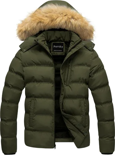 Miniatura 9 de Pursky Chaqueta de plumón impermeable para hombre, abrigos de invierno con capucha de piel para esquiar, parka con capucha de piel