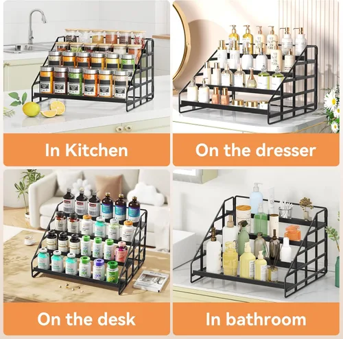 Miniatura 7 de Bunoxea Estante de Especias de 4 Niveles Organizador de Gabinete de Cocina, Estante de Especias de Encimera, Estante de Gabinete con Profundidad