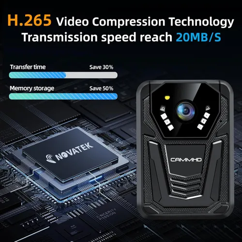 Miniatura 7 de CAMMHD Cámara corporal F6 1TB 4K, trabajo de 12 a 14 horas y visión nocturna ultra, cámaras corporales impermeables con grabación de audio y video
