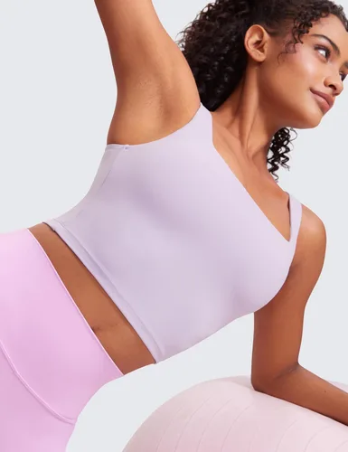 Miniatura 99 de CRZ YOGA Butterluxe Brasier deportivo de cuello cuadrado para mujer, estilo camiseta corta sin mangas, acolchado con soporte integrado para yoga