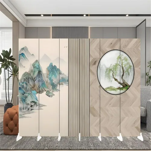 Miniatura 30 de Divisor de habitación, 6 paneles de madera plegables de privacidad con base de pies más anchos, separador de habitación portátil independiente