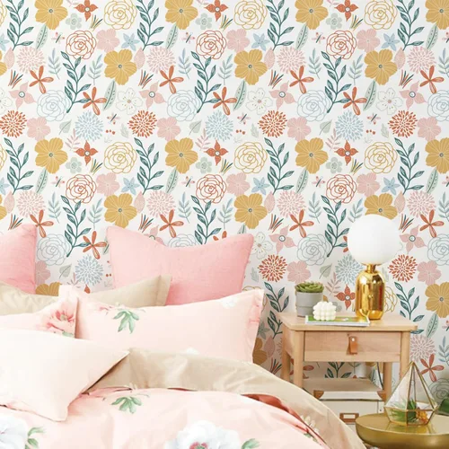 Miniatura 2 de WENMER Papel tapiz floral para despegar y pegar de 17.71 x 118 pulgadas, papel tapiz floral bohemio, papel de contacto floral rosa, autoadhesivo