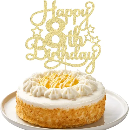 Miniatura 32 de 1 paquete de decoración de pastel de feliz 15 cumpleaños, topper de pastel dorado con purpurina Mis Quince 15, saludos a 15 años, adorno de pastel