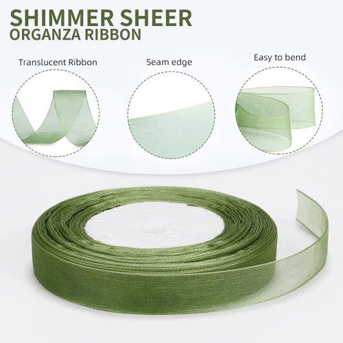 Miniatura 3 de molshine Cinta de organza transparente brillante de 50 yardas x 5/8 pulgadas, para ramos de guirnaldas, lazo, boda, envoltura de regalos, cabello