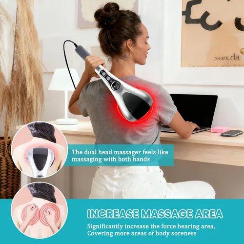 Miniatura 3 de Masajeador de percusión de mano de doble cabeza con calor, masajeador eléctrico de tejido profundo para cuello, hombros, espalda, piernas y alivio