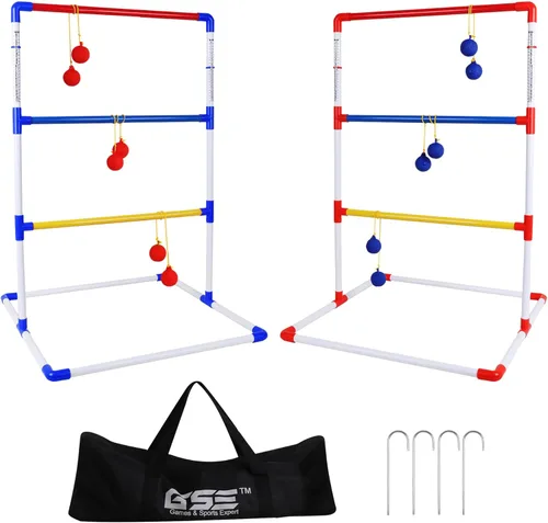 Miniatura 8 de GSE Games & Sports Expert Juego de escalera de madera maciza prémium con bolas de escalera y estuche de transporte para patio trasero al aire libre