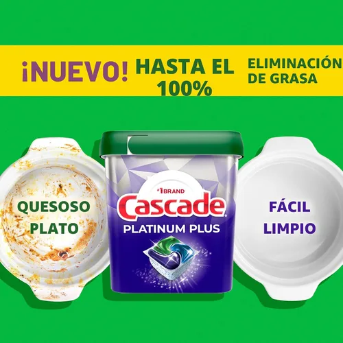 Miniatura 9 de Cascade Platinum Plus Cápsulas para lavavajillas, detergente para lavavajillas, jabón detergente para platos, limón, 47