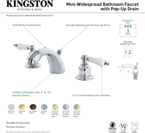 Miniatura 4 de Kingston Brass KB942B Victorian Mini Grifo de Baño Generalizado, Latón Pulido, 4.5 x 3.5 x 2.06