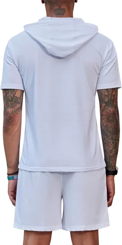 Miniatura 2 de COOFANDY Conjunto deportivo de 2 piezas con capucha para hombre, manga corta, casual, deportivo, con capucha y pantalones cortos