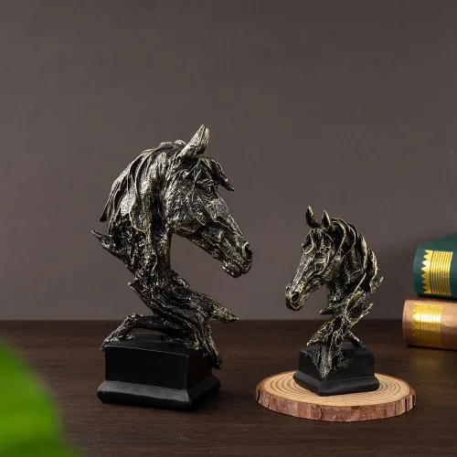 Miniatura 2 de Adorno retro de cabeza de caballo pequeña de arte creativo, adornos de estatua de resina, esculturas de estilo abstracto, decoraciones de sala