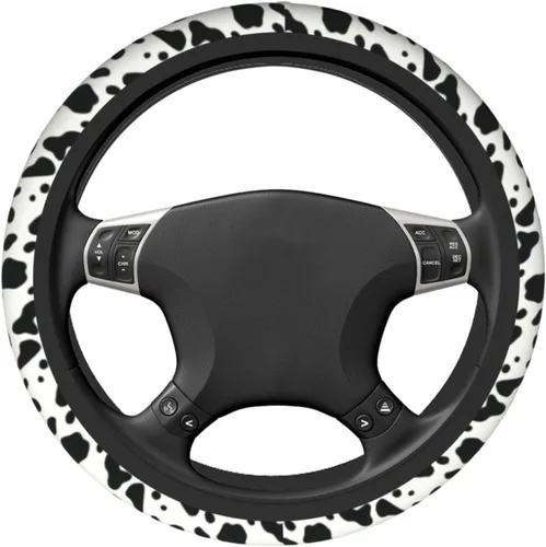 Miniatura 4 de Funda para volante con diseño de vaca, antideslizante, transpirable, absorbente de sudor, adecuada para SUV, camioneta, camión, automóvil