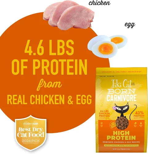 Miniatura 7 de Tiki Cat Born Carnivore - Alimento seco para gatos con alto contenido de proteínas, pollo deshuesado y huevo, bolsa de 5.6 libras