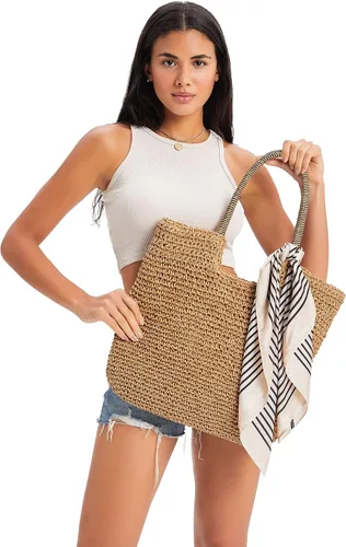 Miniatura 2 de Rejolly Bolso de mano de paja para mujer, para playa, verano, vacaciones, estilo bohemio, de ratán, bolso grande de hombro tejido