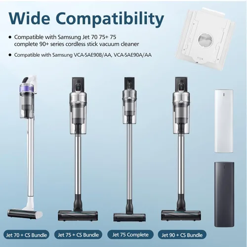Miniatura 2 de Paquete de 12 bolsas de polvo VCA-ADB90 compatibles con Samsung VCA-SAE903/AA y VCA-SAE904/AA, bolsas de repuesto para aspiradoras inalámbricas Jet