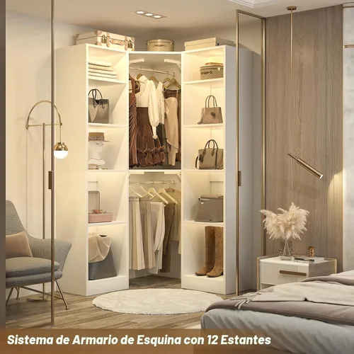 Miniatura 2 de Besiost Sistema de armario esquinero con 12 estantes, sistema organizador de armario de esquina de 39.2 pulgadas con 2 varillas para colgar, Blanco