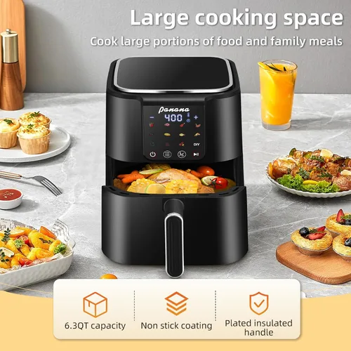 Miniatura 6 de Panana Freidora de aire, freidora de aire de gran capacidad de 6.3 cuartos de galón, horno sin aceite con 12 preajustes, freidora de aire de 1500 W