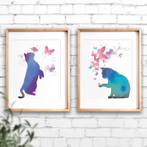 Miniatura 2 de Póster artístico de pared de acuarela con diseño de mariposas coloridas, regalos para amantes de los gatos, pintura para habitación de niñas, póster