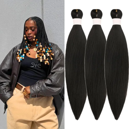 Miniatura 23 de Cabello trenzado verde azulado preestirado, hipoalergénico, sintético, color azul aguamarina, para trenzas y giros, extensiones de cabello largo