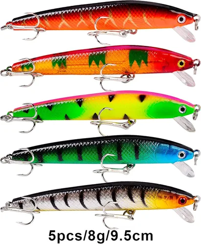 Miniatura 5 de Juego de Señuelos de Pesca de Lubina para Agua Salada y Dulce, Incluye Señuelos de Superficie, Señuelos Duros, Minnow, Crankbait, Lápiz VIB