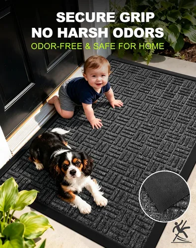 Miniatura 5 de Mibao Tapete para puerta delantera, resistente y duradero, tapete de bienvenida para interiores y exteriores, atrapador de suciedad, impermeable