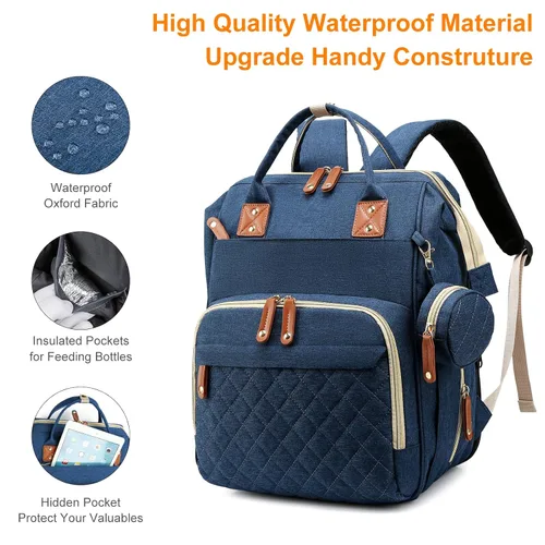 Miniatura 3 de Awanhe Mochila para pañales para bebé con cambiador, bolsas impermeables para niños y niñas, puerto de carga USB, color azul Negro