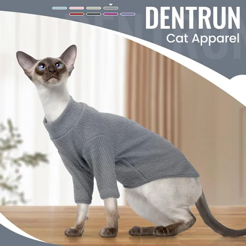 Miniatura 6 de DENTRUN Sphynx Camisas para Gatos Sin Pelo Suéter Pullover Camisetas para Gatitos, Ropa para Gatos Transpirable Suéter de Cuello Alto Adorable Ropa