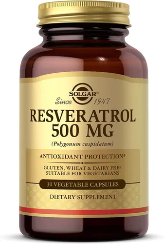 Solgar Resveratrol 500 mg, 30 cápsulas vegetales - Protección antioxidante - Sin gluten, sin lácteos - 30 porciones