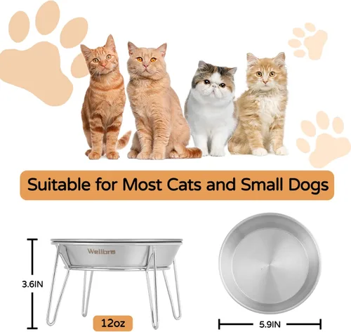 Miniatura 6 de Cuencos elevados para gatos, 5.9 pulgadas de ancho, tazones de comida para gatos de acero inoxidable con soporte de metal sin estrés de bigotes