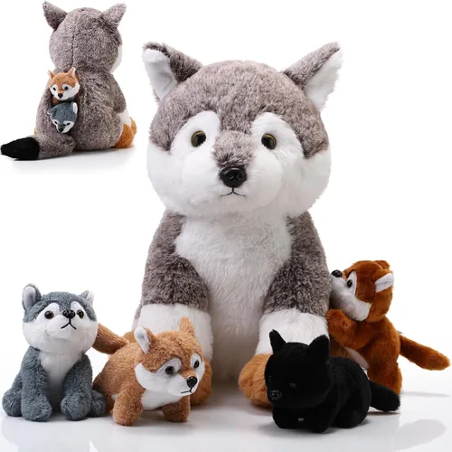 Miniatura 11 de Lenwen 5 piezas de juguetes de peluche de ajolotl, 1 mamá negra con 4 bebés lindos, animales de peluche ajolote peluches en la barriga, regalos