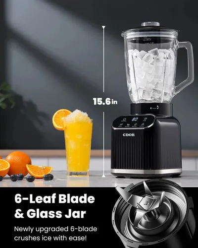 Miniatura 5 de GDOR Licuadora Profesional para Batidos, 5 Funciones, Licuadora de Batidos de 1200 Vatios Pico, Tarro de Vidrio de 52 Onzas y Combo de Taza Para