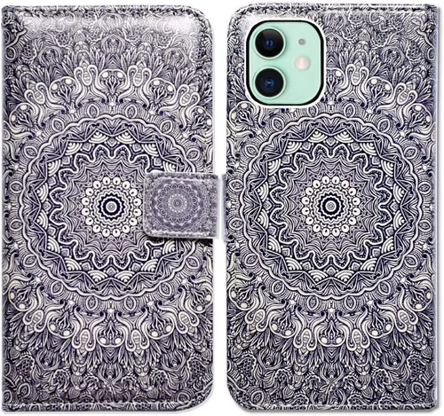 Miniatura 12 de Bcov Funda para iPhone 11, funda de piel con tapa y función atril para iPhone 11, diseño de flores y mariposas azules