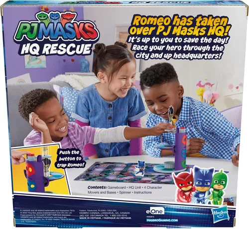 Miniatura 12 de PJ Masks Hasbro Gaming HQ Rescue - Juego de mesa para niños, juegos preescolares, Race to Stop Romeo, incluye torre de plástico 3D