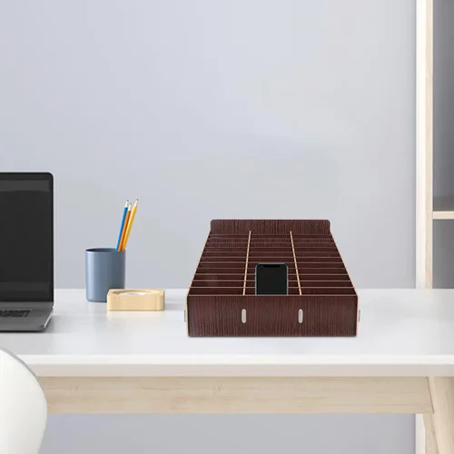 Miniatura 3 de SEWACC Caja de almacenamiento para teléfono celular, 36 rejillas, soporte de madera para teléfono celular, organizador de escritorio, caja