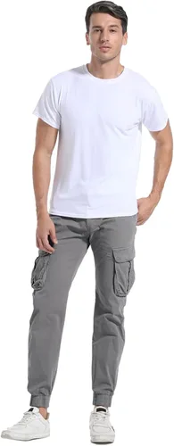 Miniatura 6 de LEPOAR Pantalones cargo de senderismo para hombre, ajustados, elásticos, ligeros, casuales, con bolsillos, cintura con cordón