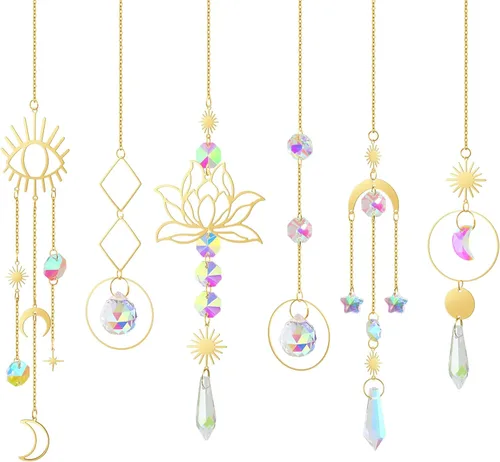 Miniatura 10 de ilclviz Atrapasoles de Cristal Colgante con Colgante de Prisma y Cadena - Ornamento con Bolas de Cristal para Ventana, 6 Piezas Plata B