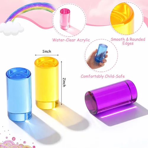 Miniatura 3 de Meooeck 10 unidades de bloques de gemas acrílicas de colores, arco iris translúcido, apilable, juguete sensorial de tren con caja de almacenamiento